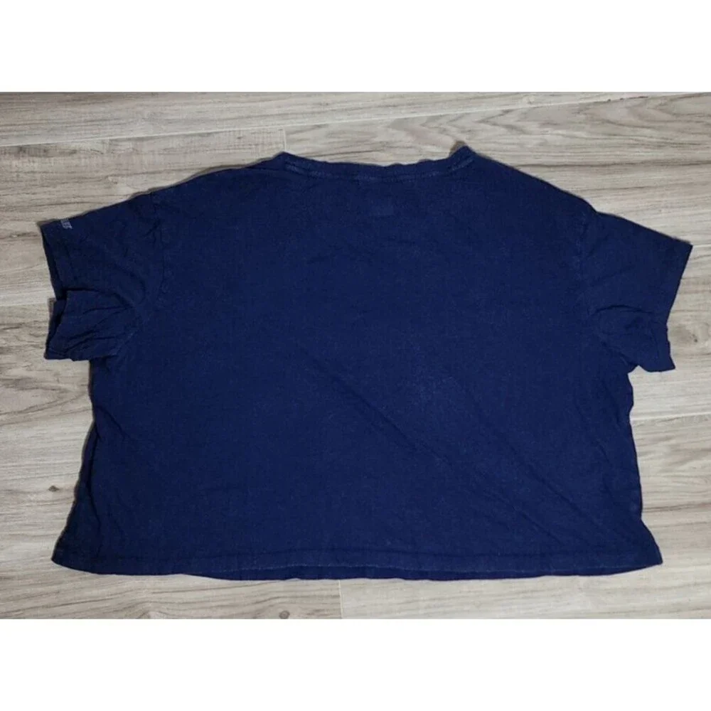 Victorias Secret PINK Crew Neck Crop Tee T-Shirt Top Blue Vintage Wash Size XL